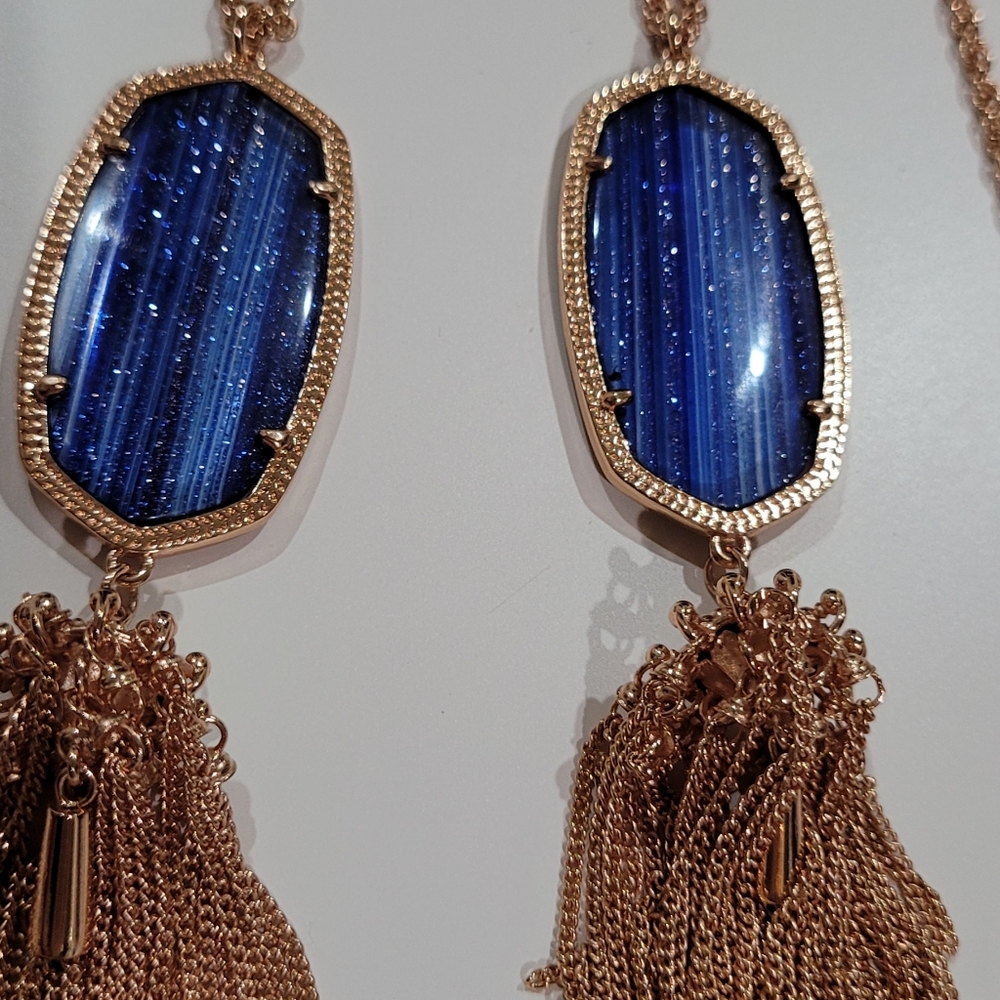 Two Kendra Scott Navy Dusted Glass Rayne Necklaces